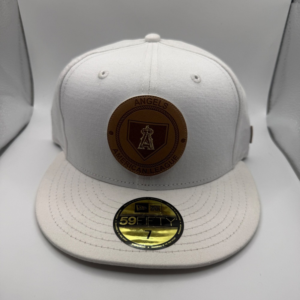 New Era 59FIFTY Los Angeles Angels Fitted Hat Vintage White Leather Patch Size 7